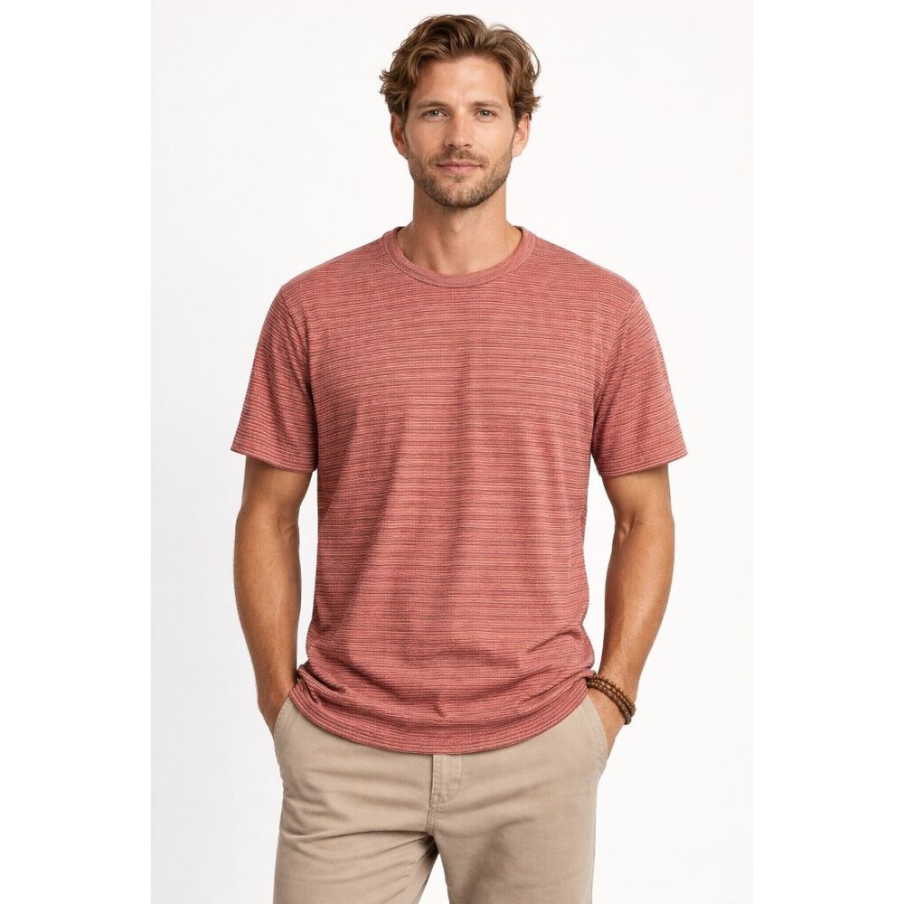 Outerknown Mens red Brick White striped Hemp blend tee shirt size XL Organic